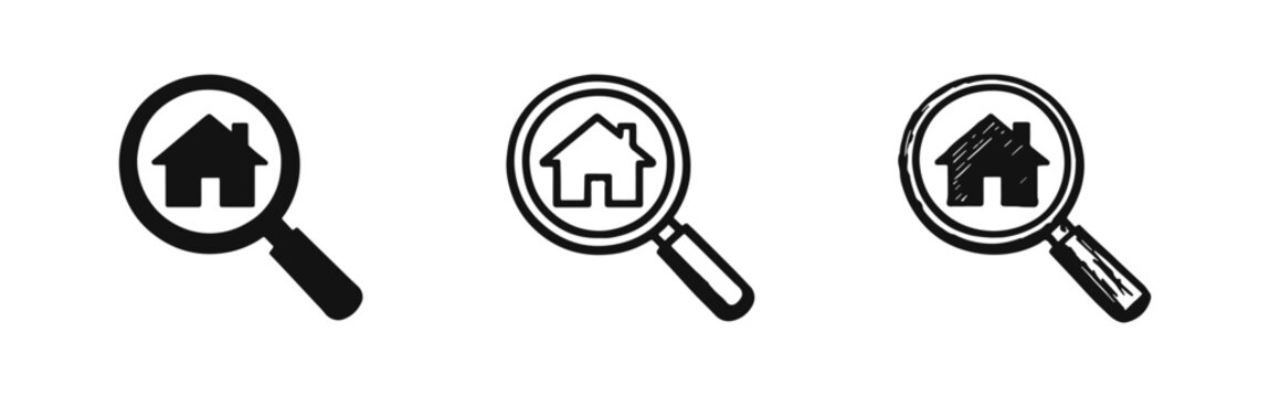 Real Estate Property Research Icon - Home and Magnifier