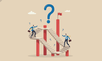Business, pillars, and impossible concept, ambitious businessman walk up stair while in paradox he walking down © Hanufa