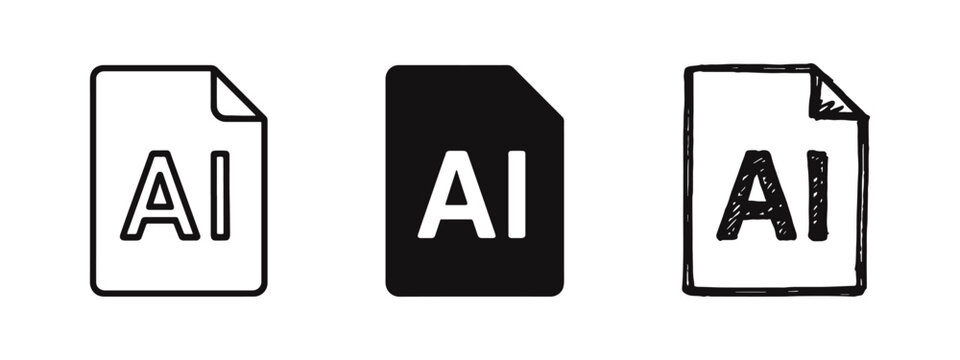 AI file format icon set. Adobe Illustrator document symbol or artificial intelligence file vector illustration.