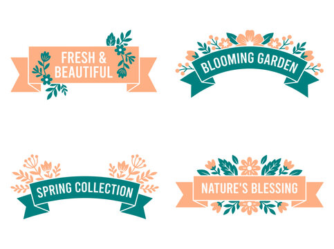 Four Floral Banners with decorative elements and catchy slogans