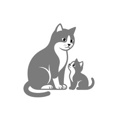 Obraz premium A gray cat and kitten sit side by side, looking at each other affectionately. This image portrays the tender bond between a mother and her child. It evokes the warmth of the animal.