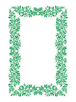 A beautifully detailed floral frame, perfect for adding an elegant touch to any design. The frame is made from green vines and delicate white flowers, creating a natural and artistic border