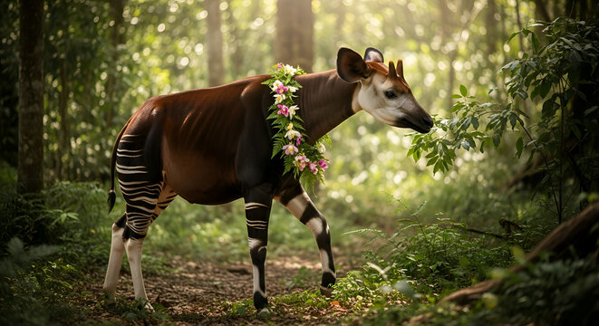 Okapi in a dense forest habitat.