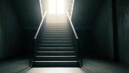 Fototapeta premium Wooden staircase leading upward into bright clouds and sunlight, symbolizing success, growth, ambition, and hope for a better future.