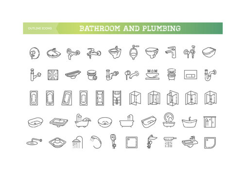 Bathroom and Plumbing Line Icons Set