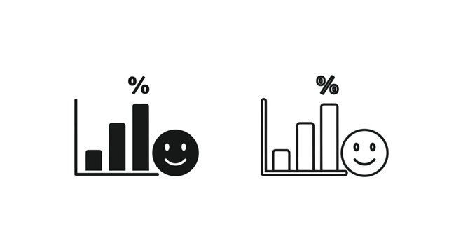 black and white bar chart icons with smiley faces Vector