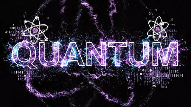 A video showcasing the word QUANTUM in a futuristic and technological setting with vibrant colors and digital effects