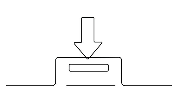 A black line drawing of a rectangle with a slot and an arrow pointing down to it