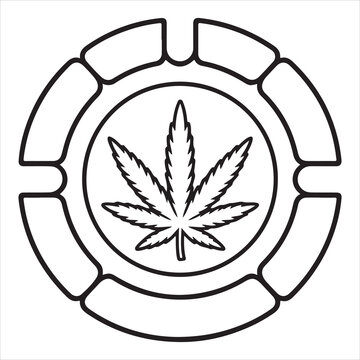A black and white image of a marijuana leaf in an ashtray