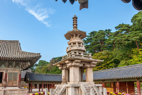 Bulguksa Temple pagoda and traditional architecture in Gyeongju South Korea