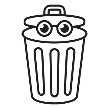 A cartoon trash can with eyes