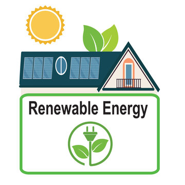 House connected to wind turbines with power cable plug, renewable energy concept vector