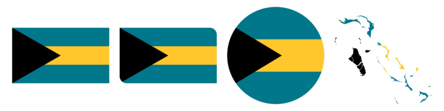 bahamas circular, rectangular, and map flag flat icon