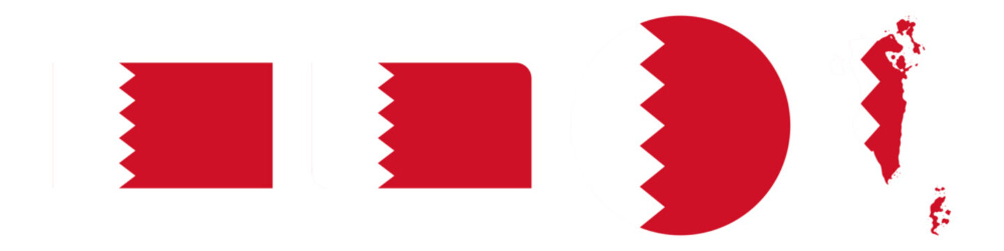 bahrain circular, rectangular, and map flag flat icon