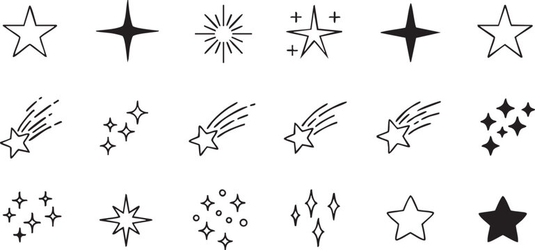 A collection of various star and shooting star icon designs in a grid layout