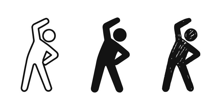 Person Stretching and Exercising Icon Set in Outline, Solid, and Hand-Drawn Styles
