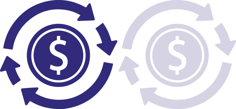Dollar Currency Symbol with Circular Arrows representing Financial Circulation and Cash Flow Vector Icon