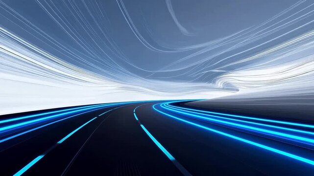 Abstract road with glowing blue lines