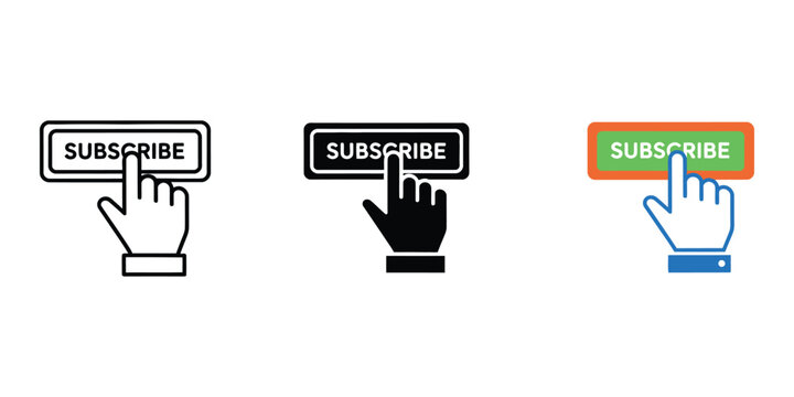 Subscribe button icons with hand cursor isolated on transparent background