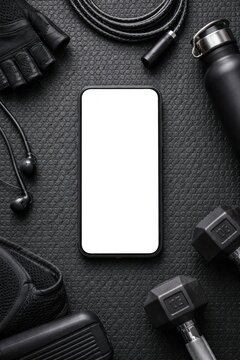 Fitness essentials with smartphone display.