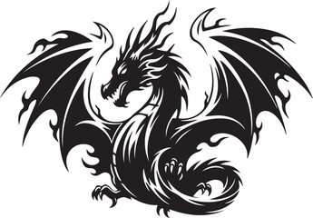 Obraz premium Majestic black dragon with wings spread wide in darkness