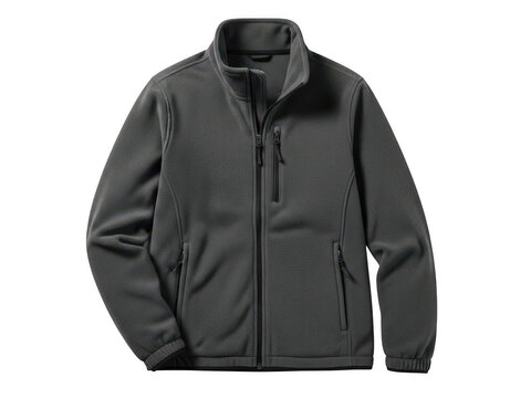 Dark grey men's quarter-zip fleece jacket with multiple pockets, Png