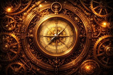 Obraz premium Intricate golden steampunk clockwork design.