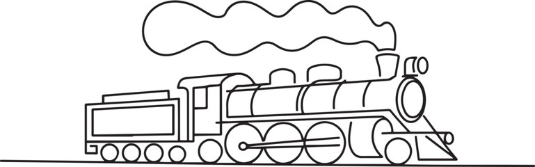 Continuous line art drawing of locomotive trarin. Train in single line art drawing vector illustration. one line Icon drawing © firoz