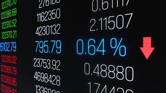 Close-up stock market data, filled orders, bid and ask prices, trading volume. Stock exchange information, moving up and down, trading board, financial markets, analyzing.