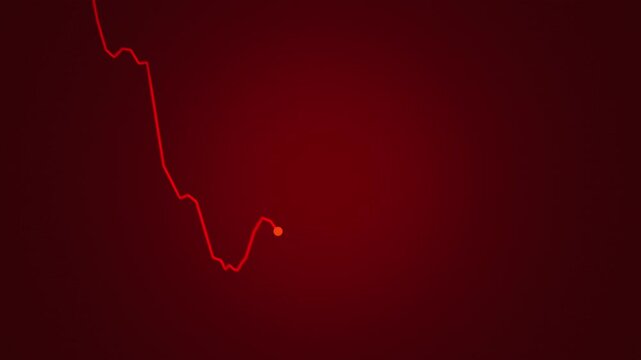 Falling red stock market chart, loss, crisis, frustration, crash. Bear market, volatility, risk, trading strategy, business.