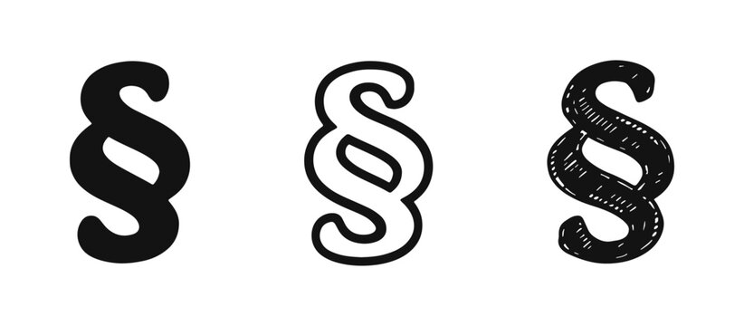 Paragraph Symbol Icon Set. Legal and section sign in solid, outline, and hand-drawn styles.