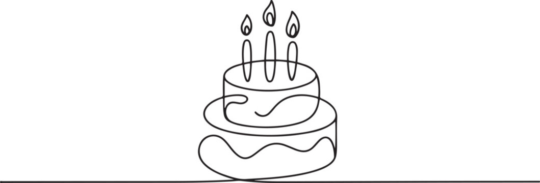 Continuous one line drawing of birthday cake in minimalist style isolated outline vector illustration. one line Icon drawing