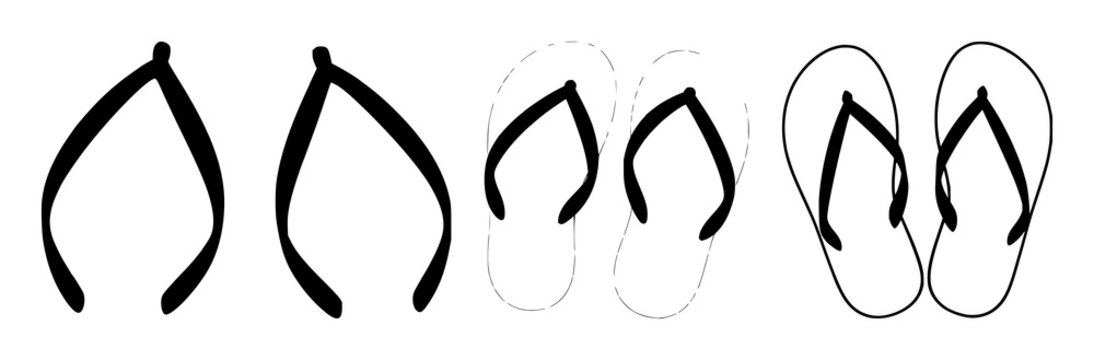 Flip Flops set with minimal black silhouette background featuring footwear, beachwear, sandals with summer and vacation seaside, travel, summer fun