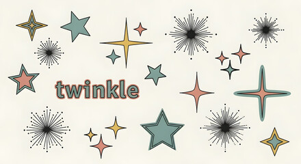 Fototapeta premium Retro Twinkle Starbursts and Sparkles Collection, Vintage Graphic Elements