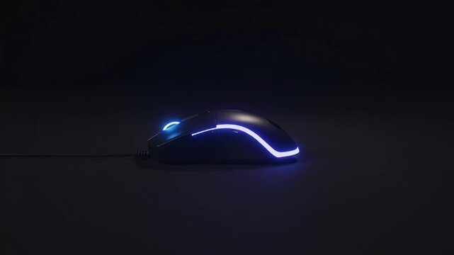neon lit computer mouse with colorful glowing cord