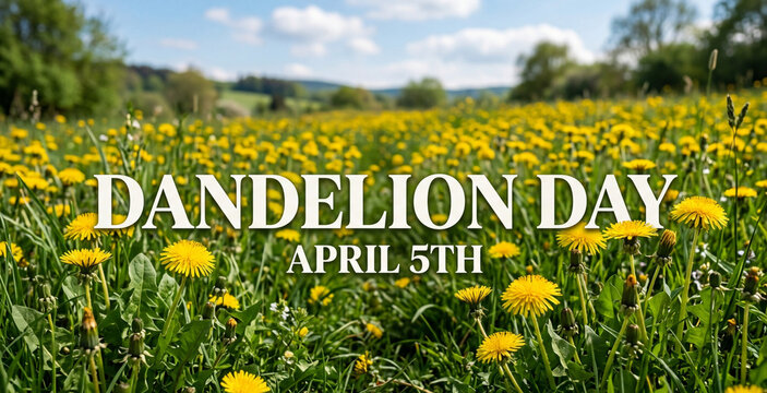 Dandelion Day April 5th celebration with field of yellow flowers