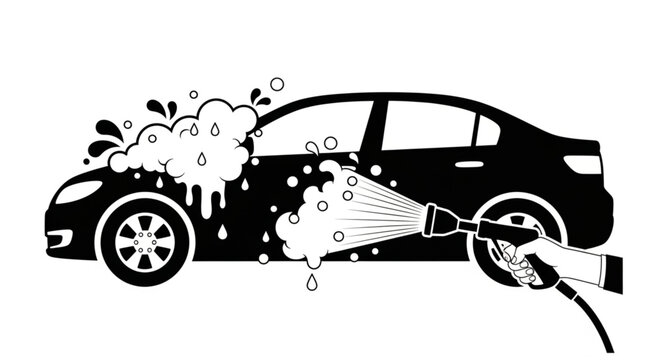 Car being washed with soap and water spray.