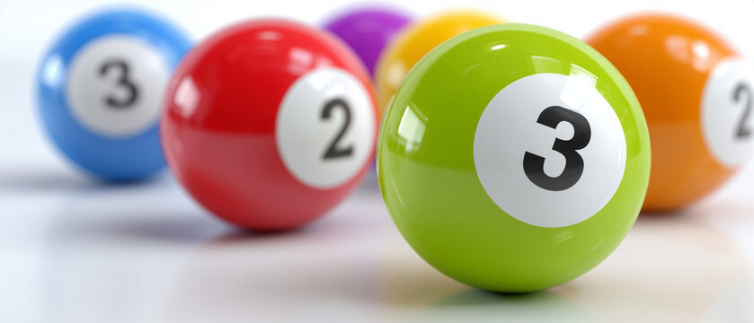 Colorful lottery balls on a table during a game in a lively setting with players waiting for results