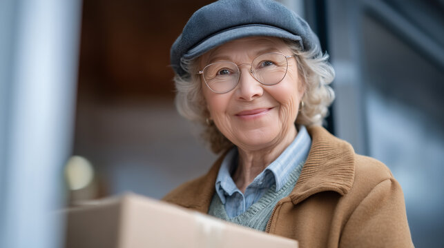 Delivery driver leaves groceries with encouraging note for elderly recipient, contactless compassion during routine workday captured in doorstep composition, perfect for kindness initiatives, commun