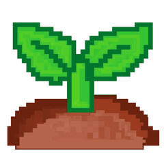 Fototapeta premium Pixel art seedling in soil retro game illustration
