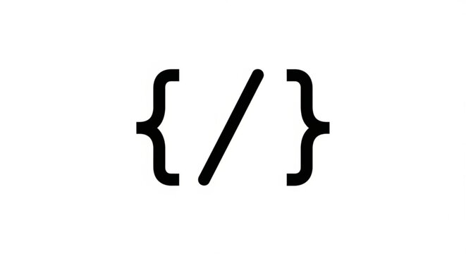 A minimalist vector graphic of a forward slash symbol within curly brackets, representing coding and programming concepts.
