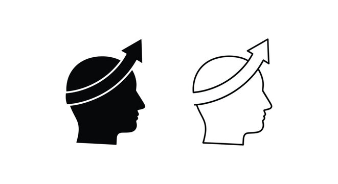 black and white icons of a head with an arrow Vector