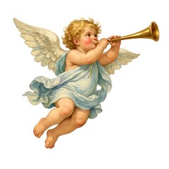 Fototapeta premium Cherubic angel playing trumpet.