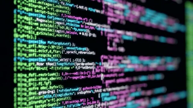Colorful computer code on screen.