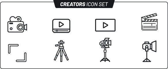 Creators icon set with video production and camera line icons © MxVect