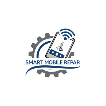 Modern smart mobile repair logo with device signal symbol with smart service