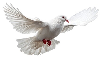 Fototapeta premium White dove flying gracefully, symbolizing peace, freedom, and hope