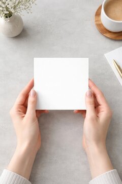Blank card in gentle hands.
