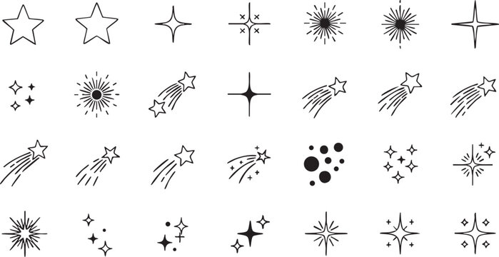 A collection of diverse celestial and star-themed symbols and illustrations
