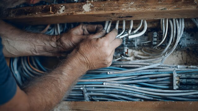 Focused construction specialist showcasing electrical expertise